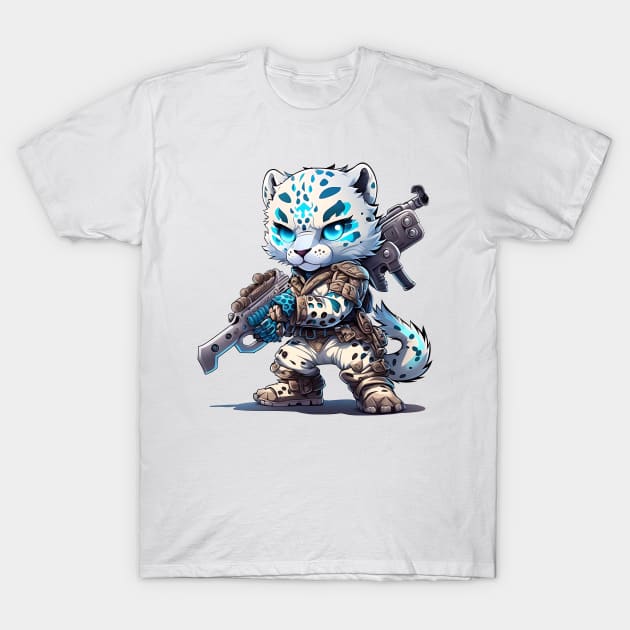 Armored Cute Snow Leopard Holding a Riffle T-Shirt by WalldeMar